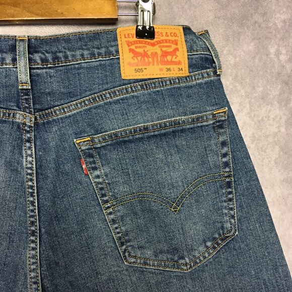 Levis Mens 505 Regular Fit Blue Jeans size 36x34 Stretch Denim Pants - Picture 7 of 16
